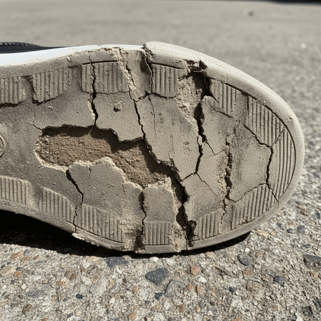 Damaged sole before resoling