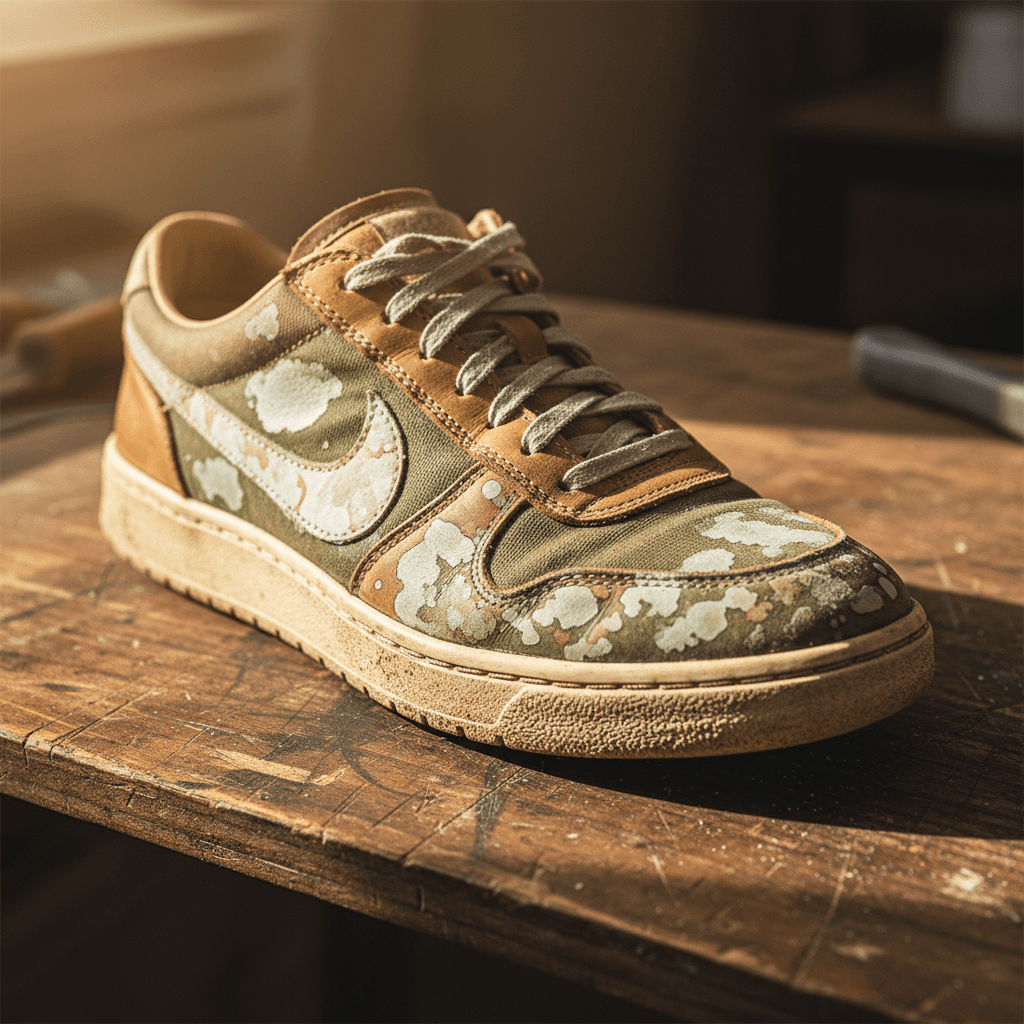 Faded damaged sneaker ready for restoration