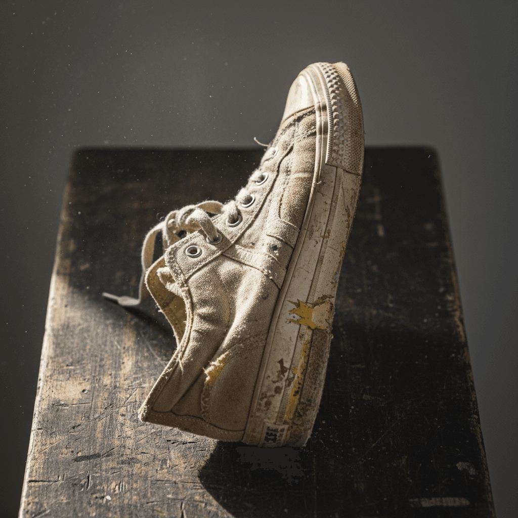 Dirty worn sneaker before restoration